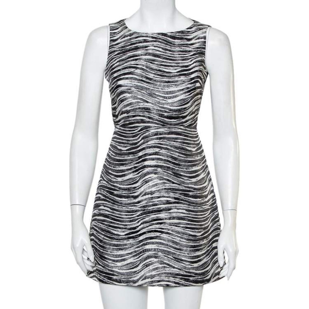 Alice + Olivia Zebra Print Metallic Jacquard Mesh Back Mini Dress Black White 12
